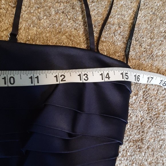 Calvin Klein Navy Satin Layered Cocktail Dress SZ 4 - Picture 10 of 13